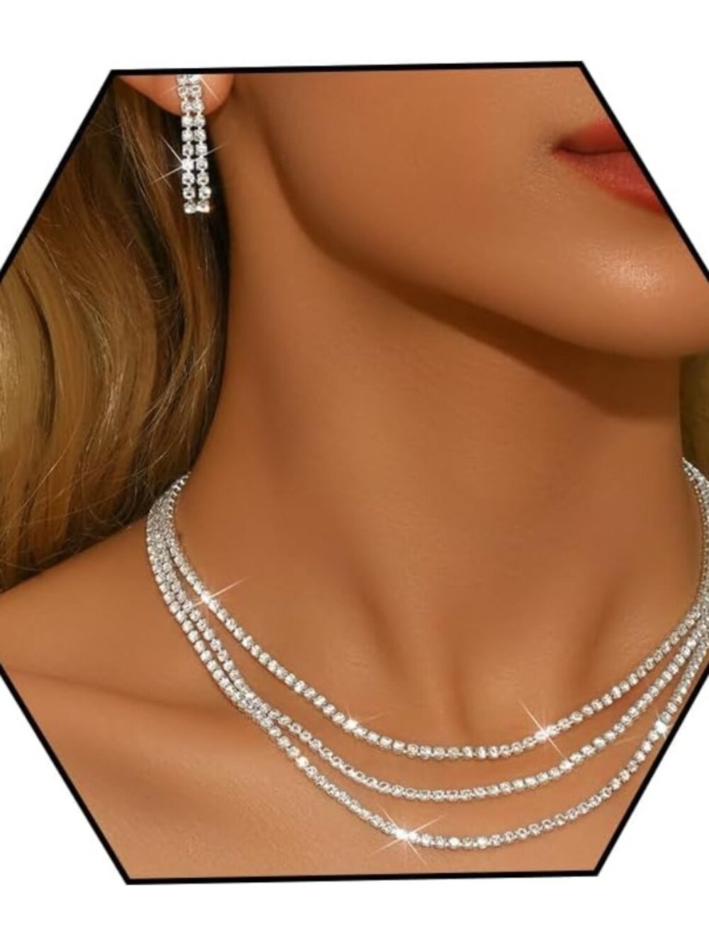 Rhinestone Choker Necklaces for Women Silver Diamond Choker and Earring Set for